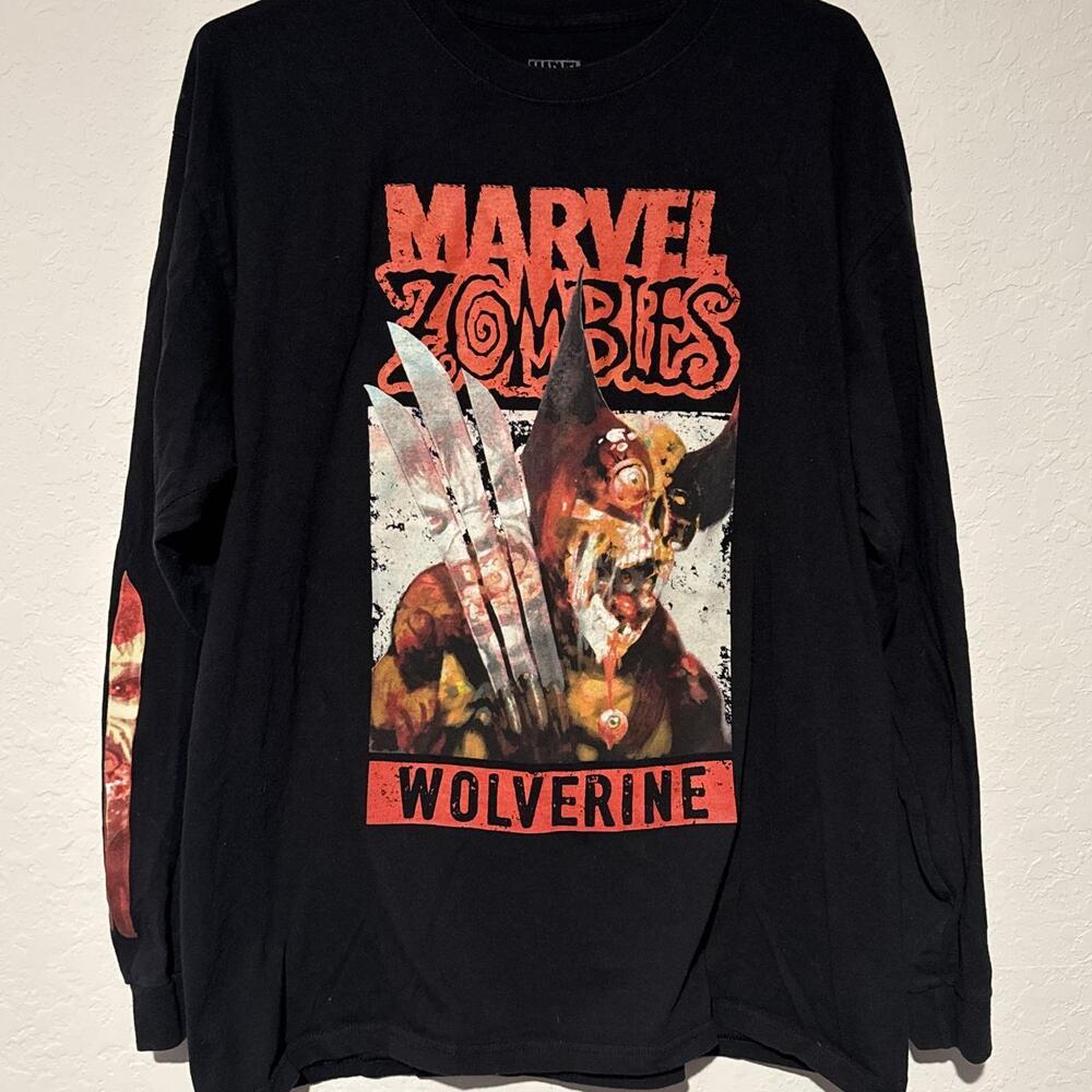 Marvel Zombies Wolverine black long sleeve shirt with graphic of a zombie Wolver